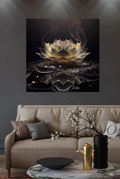 HDART KARANLIKĞI GÜZELLEŞTİREN PARLAYAN IŞIK LOTUS ÇİÇEĞİ HD KALİTE KANVAS TABLO