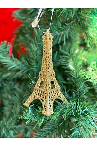 QUEEN AKSESUAR Imported Christmas Glitter Collectible Large Paris Eiffel Eiffel Tower Pine Tree Decoration Ornament Gold Gold