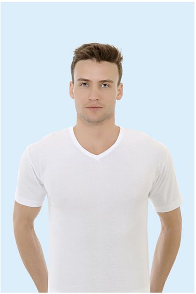 Ceylanoğlu Men's 3 Pack 100% COTTON V-Neck Ribbed Half Sleeve Undershirt