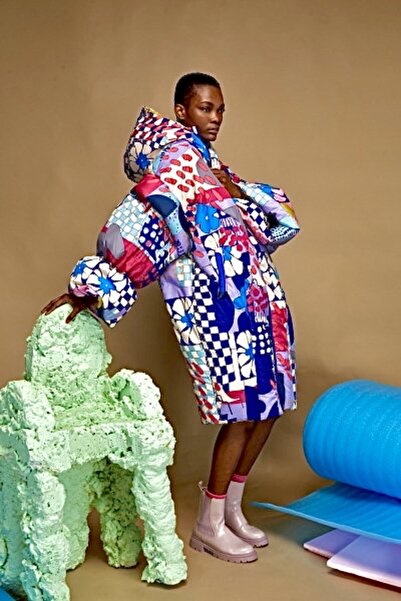 Madame Lucid Renkli Tasarım Oversize Puffer Mont Şişme Palto