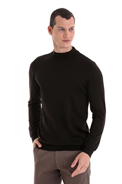 Hatemoğlu Black Comfort Fit Plain Half Turtleneck Wool Knitwear Sweater
