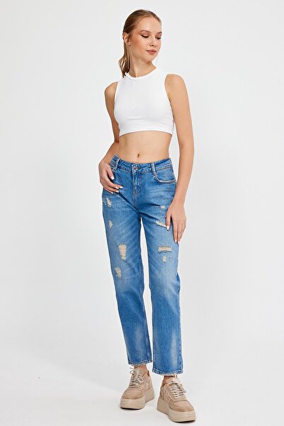 ALEXANDERGARDI ALEXANDERGARDİ ÖZEL KOLEKSİYON YIRTIK DETAYLI DENİM PANTOLON (AG-1051G)