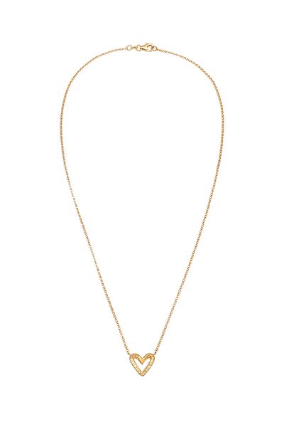 ELLI Herz-Halskette für Damen – 925er-Sterlingsilber, Ausschnitt-Design, Gold-Finish und Hammer-Detail
