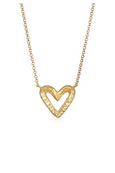 ELLI Herz-Halskette für Damen – 925er-Sterlingsilber, Ausschnitt-Design, Gold-Finish und Hammer-Detail