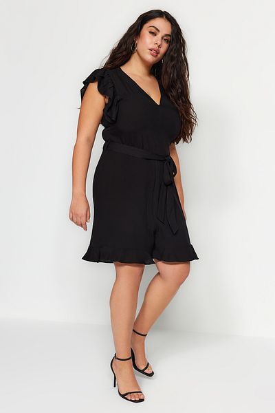 Trendyol Curve Black Belted Woven Jumpsuit TBBSS22TU0184