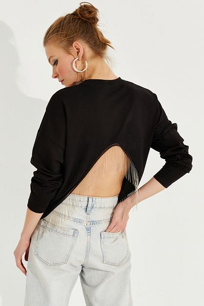 Cool & Sexy Hanorac asimetric cu lanț negru pentru femei EY2664