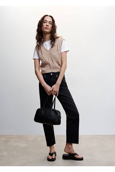 MANGO Woman Straight Cut High Waist Jean Trousers