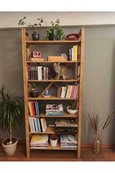 HGALP Desing Yedi Raflı Masif Ahşap Kitaplık