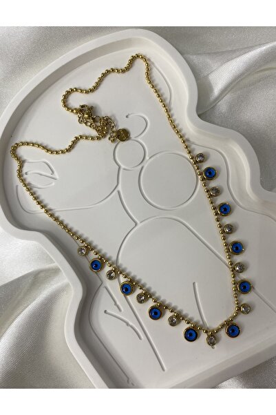 Çelik NAZAR BONCUK DETAYLI ÇELİK KOLYE