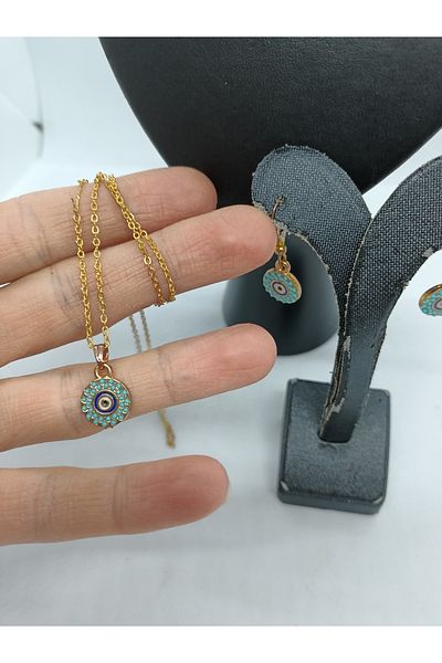 BalıkHediyelik TURQUOISE FIRUZE STONE NECKLACE EARRING SET OUR MODELS-1001