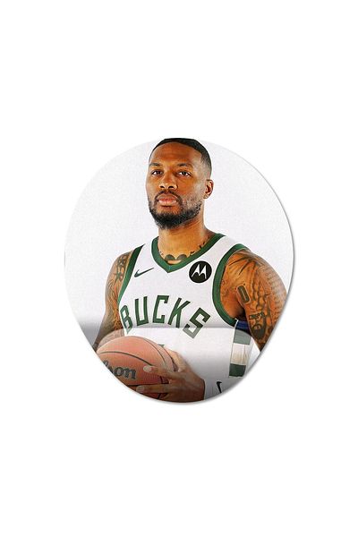 Pixxa Damian Lillard - Milwaukee Bucks - نموذج لوحة الماوس لدعم المعصم NBA - 2 بيضاوي