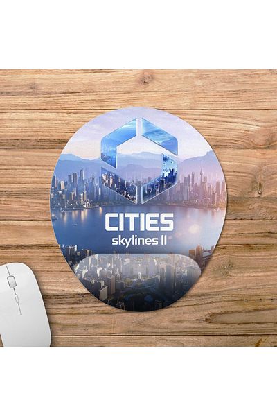 Pixxa Cities: Skylines 2 موديل لوحة ماوس مع مسند للمعصم - 2 بيضاوي