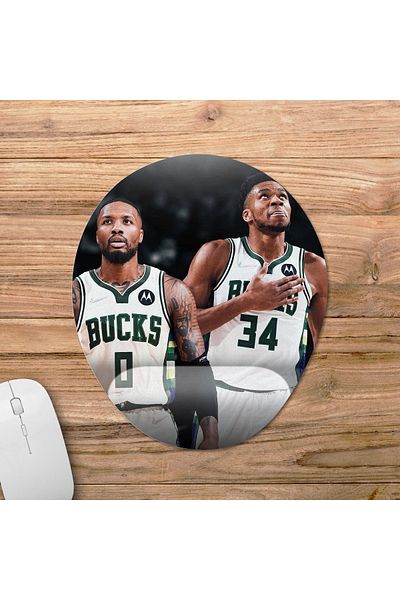 Pixxa Damian Lillard - Milwaukee Bucks - نموذج لوحة الماوس لدعم المعصم NBA - 4 بيضاوي