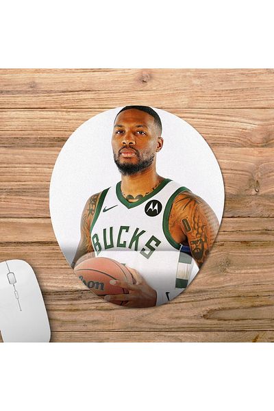 Pixxa Damian Lillard - Milwaukee Bucks - نموذج لوحة الماوس لدعم المعصم NBA - 2 بيضاوي