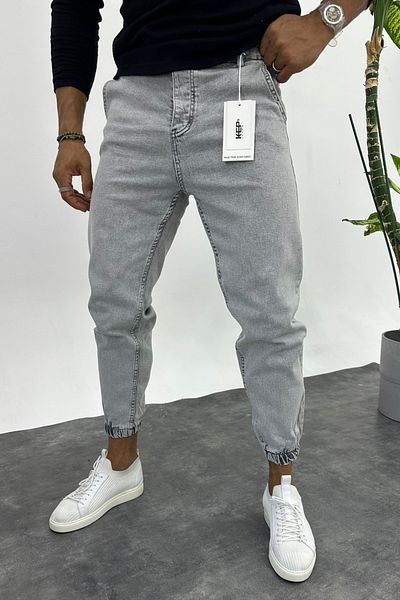 MADZEYMODA Ανδρικό τζιν παντελόνι ελαστικό Lycra Grey