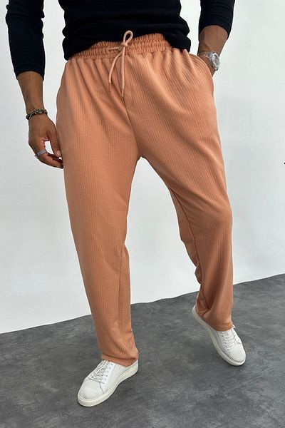 MADZEYMODA Ανδρικό Jogger με ραβδώσεις σε χρώμα σομόν με φαρδιά εφαρμογή