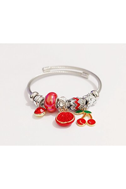 Satış Diyarı Stainless Non-Tarnish Steel Charm Bracelet Add Value to Your Style with Pomegranate Cherry Design Elegance