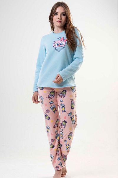 VİENETTA Set de pijamale cu mânecă lungă, cu gât rotund, cu model albastru polar