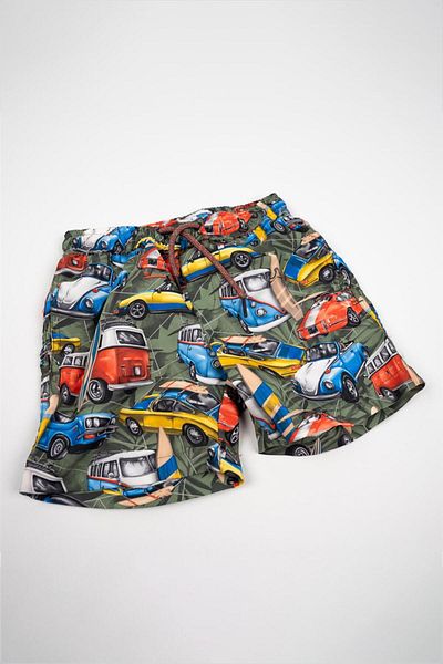 Adisia Boy's Khaki Car Detailed Shorts Swimsuit