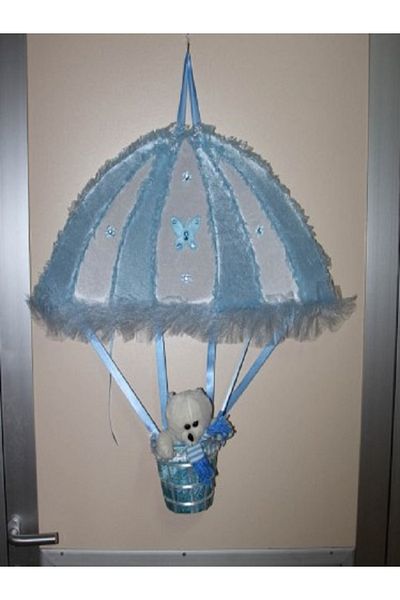 Kazanabil BABY BOY DOOR DECORATION WITH A FLYING BALLOON SHAPE BEAR, BLUE