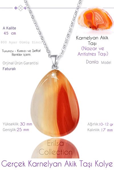 Tesbih Atölyesi Certified Drop Model Real Carnelian Agate Stone Necklace