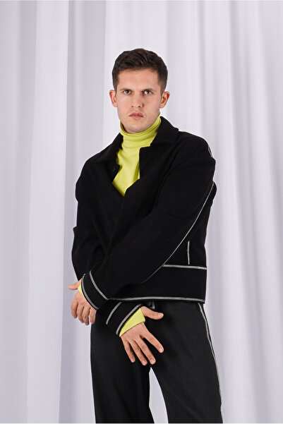 LoFiBuy Unisex Oversize Arka Fermuar Detaylı Kısa Kaşe Ceket – Pocket