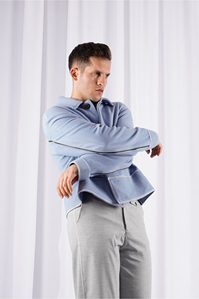 LoFiBuy Unisex Oversize Arka Fermuar Detaylı Kısa Kaşe Ceket – Pocket