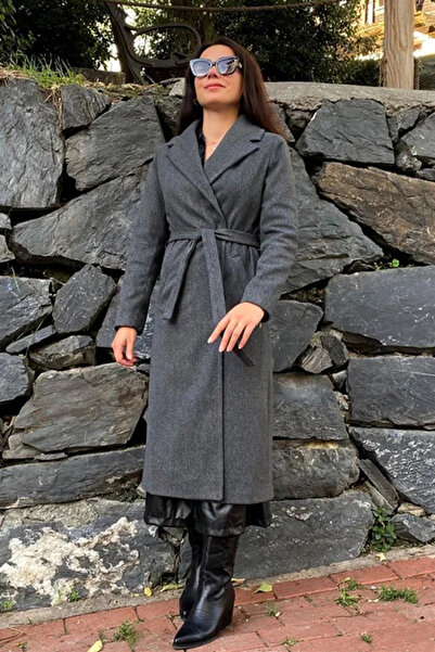 My Blog Geräucherter, mit Gürtel gefütterter Kaschmirmantel mit Taschendetail