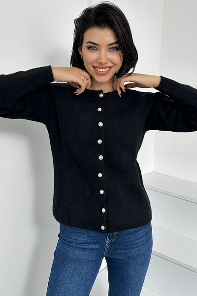Brantu Cardigan de damă, cu nasturi perle negre, cu textura moale