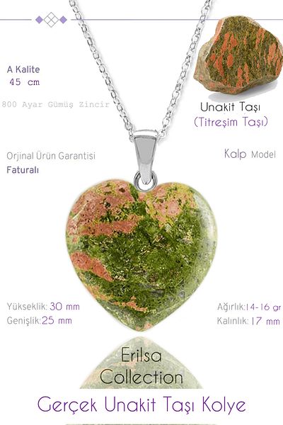 Tesbih Atölyesi Certified Heart Model Unakite Stone Necklace