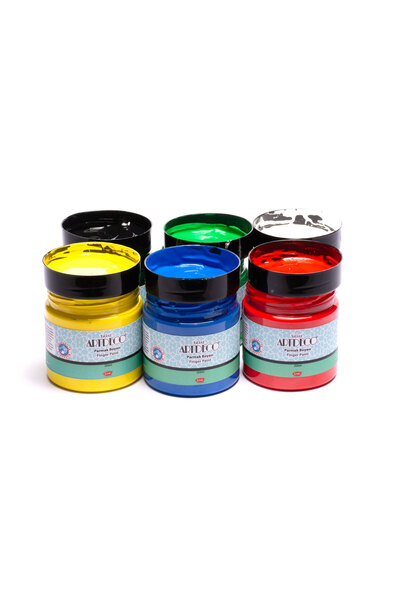 Tahtakale Hobi Artdeco Yıkanabilir Parmak Boyası 6 Renk x 250 ml Kavanoz (Pra...