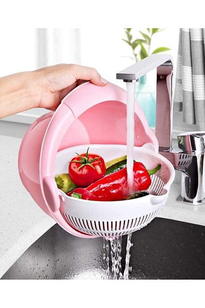 EbruliHomeArt Powder Rotating Double Strainer Pasta Strainer