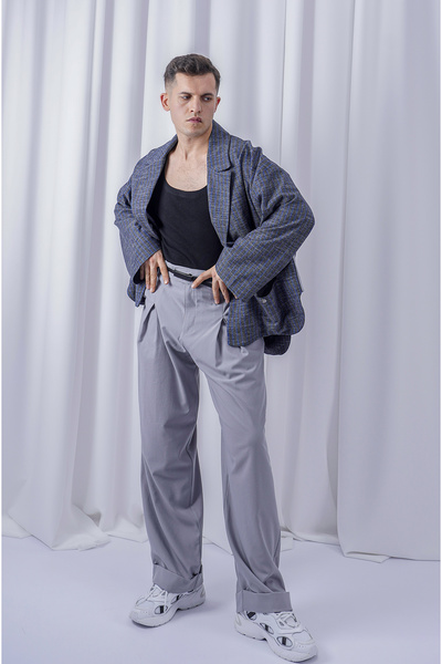 LoFiBuy Unisex Oversize Bel Kısmından Biyeli Ceket - Threee