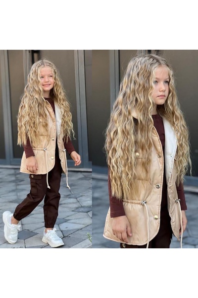 Calisa Girl's Winter 3-Piece Suit Puffer Vest Jogger Cargo Pants with Pockets Long Sleeve Badi Giyim