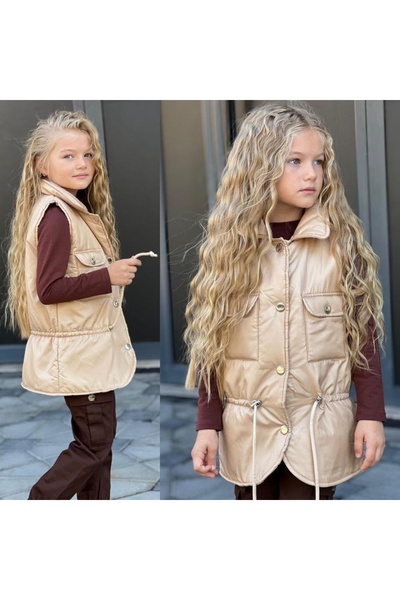 Calisa Girl's Winter 3-Piece Suit Puffer Vest Jogger Cargo Pants with Pockets Long Sleeve Badi Giyim