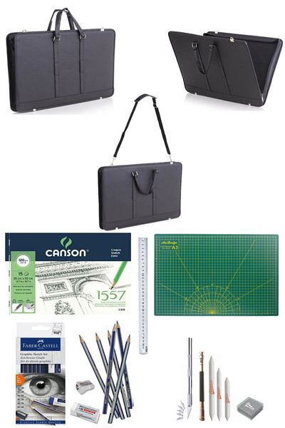 GLANCE Project Bag Faux Leather 40X55Cm Canson35x50 cm120 grFaber Graduated Pencil Set 8 Pieces Cut