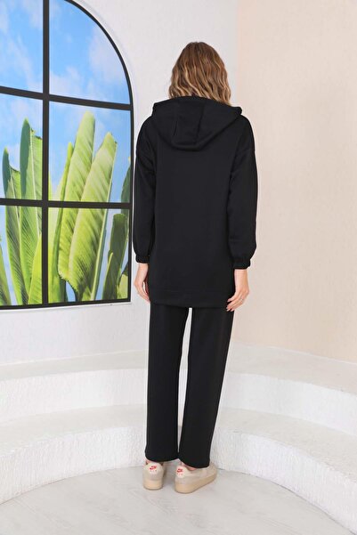 WestBound Women's Black Bottom Top Hijab Sports Tracksuit Double Suit Jacket Wide Leg Trousers