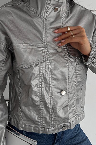 FEMELLE Women's Gray Buttoned Gilded Jacket