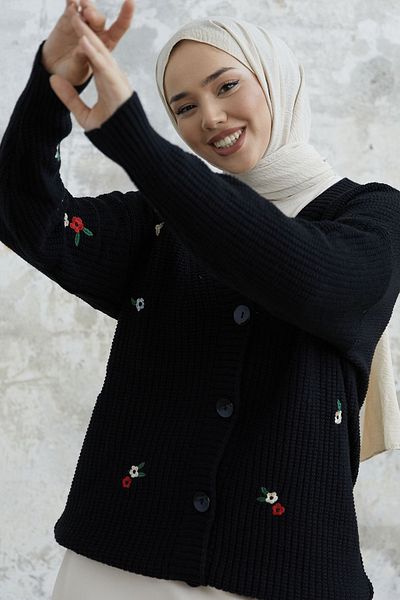 InStyle Cardigan Brodat Helly Daisy - Negru