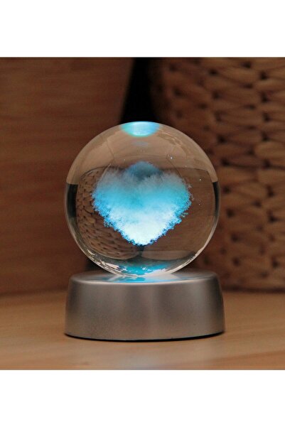 HEDİYEBİZİZ 3 Boyutlu Kristalleşmiş Cam Küre Kalpli Işıklı
