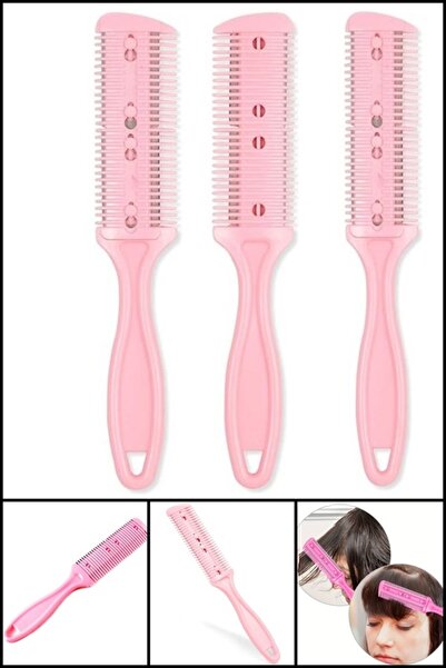 xolo 3 Adet Pembe Jiletli Tarak Usturalı Saç Tarağı İzli Saç Kesim Jilet Dahil