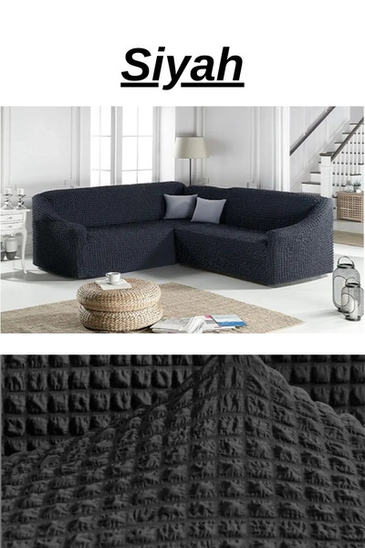 ELHOŞ BÜRÜMCÜK ETEKSİZ L Köşe Koltuk Örtüsü. 7 Kişilik, esnek, Köşe Koltuk Kı...