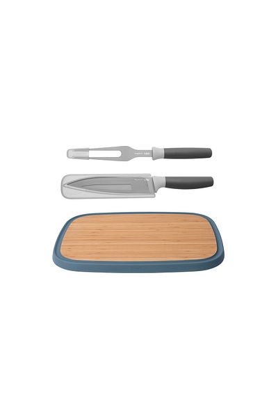 Berghoff Leo 18/10 Stainless Steel and Bamboo Cutting Board - 2-Piece Knife and Serving Fork Set