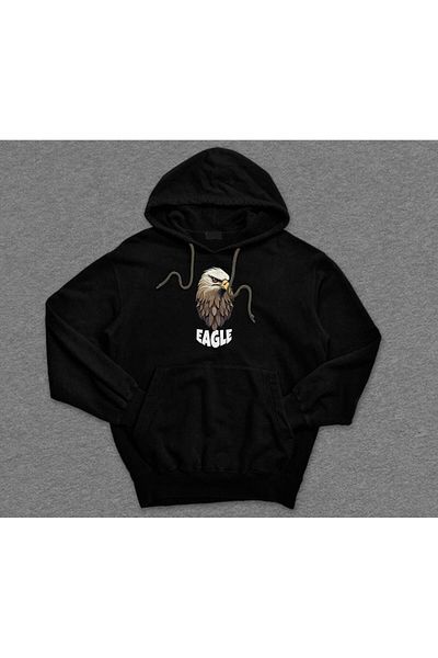 BIGROON Унисекс суитшърт Eagle Black Eagle Sharp Look Claw - с качулка