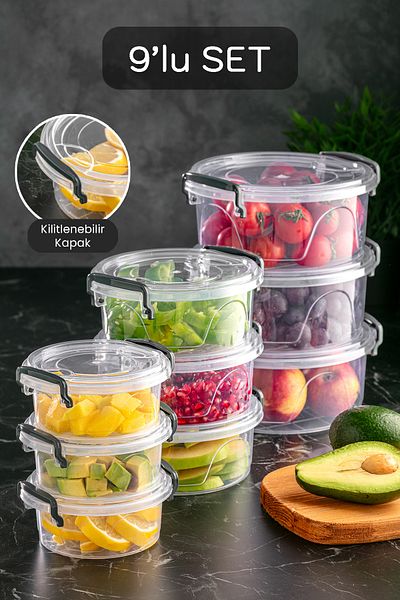 Meleni Home 9-Piece Transparent Lockable Storage Container with Lid - Lenora Kitchen Cabinet Organizer 3x(300-600-1200ml)