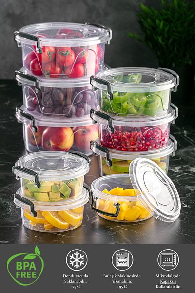 Meleni Home 9-Piece Transparent Lockable Storage Container with Lid - Lenora Kitchen Cabinet Organizer 3x(300-600-1200ml)