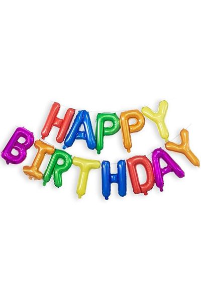 party mix Rainbow Balloon Chain 65 Pieces Balloons and Happy Birthday Written Foil Balloon Set