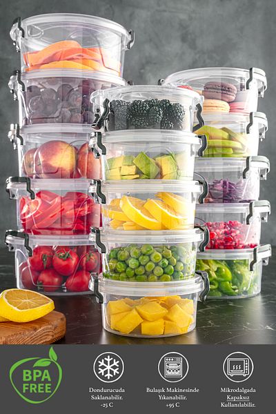 Meleni Home 15-Piece Lenora Mega Set - Transparent Storage Container with Round Lockable Lid 5x(300-600-1200 ml)