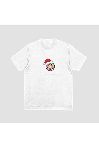 FECCY Tricou oversize unisex alb cu imprimeu Smile de Anul Nou