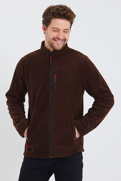 MAXIMILLIAN Men's Fleece Brown Color 3 Pocket Zippered Bato Collar Outdoor Fleece